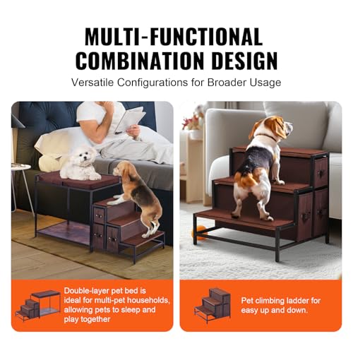 VEVOR Etagenbett für Haustiere mit Treppe, Fenstersitz für Hunde/Katzen mit Stauraum, mehrstufiges Bett, Schlafcouch für Hunde, Haustiersitzplattform für mittelgroße Haustiere, 1245 x 500 x 660 mm