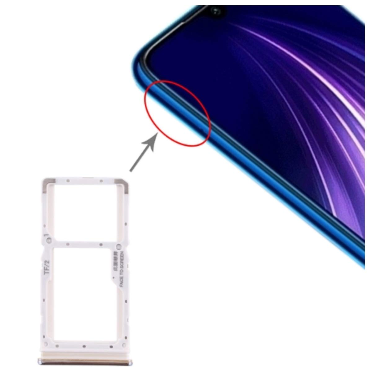 Vassoio Porta SIM + Slot Micro SD Per Xiaomi Redmi Note 8 Pro (Versione Mono SIM, Colore Argento)