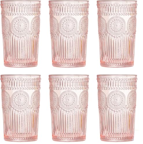 Set de 6 vasos vintage de cristal grabado 12oz