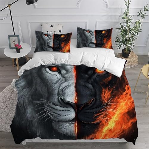 Housse de couette 3D lion féroce en microfibre texturée haute densité