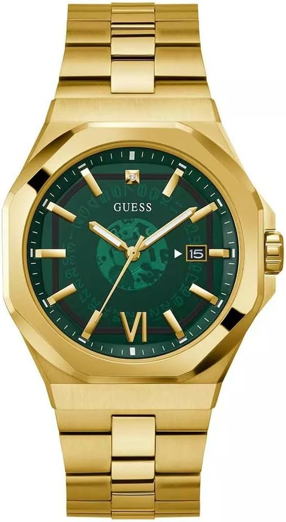 GUESS Men's 42mm Watch Gold Tone Strap Green Dial Gold