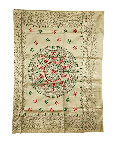 Image of SHRISTI CLOTHINGS Women's Hand Embroidered Cotton Silk Kantha Stitch Saree with Blouse Piece (SB420324 SWD60)