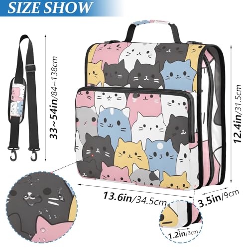 Image of 3 Ring Zipper Binder with Shoulder Strap Cats Cute Animal 1.5 inch Binders Keeper Large Capacity Multi Pockets for School Office Supplies