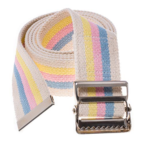 Image of COW&COW Transfer and Gait Belt with Metal Buckle - Transfer Walking and Standing Assist Aid for Caregiver Nurse Therapist 2 inches (Pastel Stripe, 54 Inch(Pack of 1))
