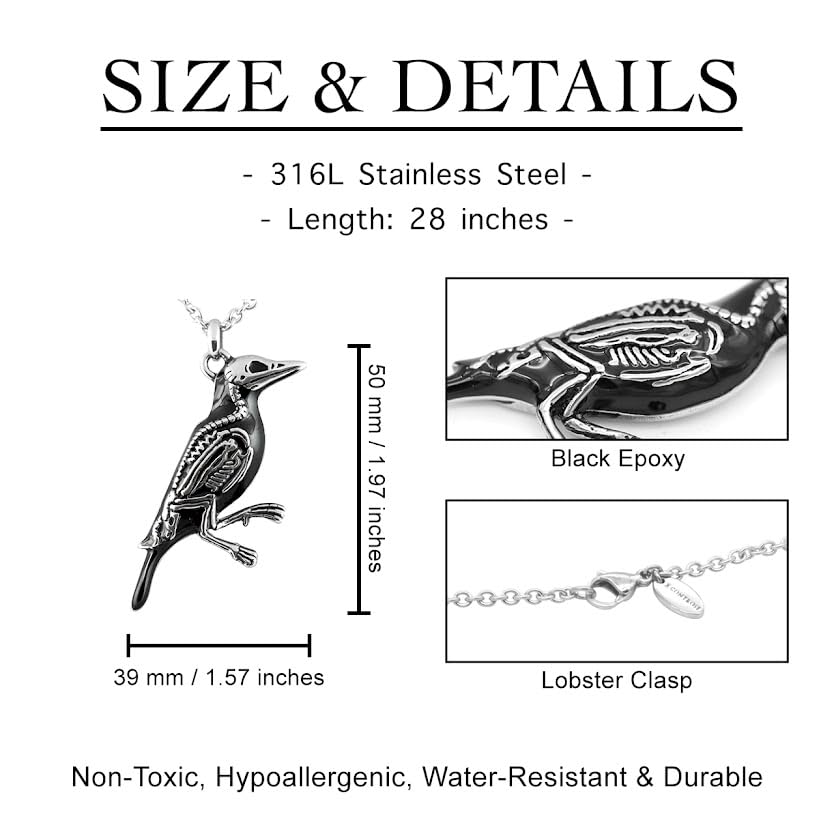 Controse Women's Silver-Toned Stainless Steel Rave N Bones Necklace with Pendant 28"4