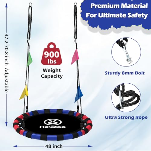 Image of HeyZoo Saucer Swing, 48 Inch Larger Swing Sets for Backyard and Outdoor Playground, 900lbs Weight Capacity, with 360 Degree Swivel, Gifts for Kids and Family, Blue and Red