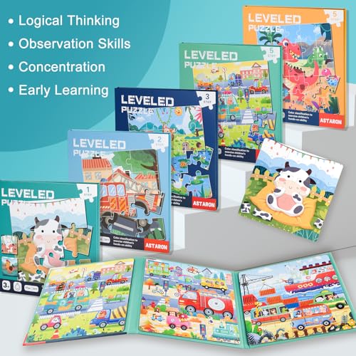 Image of ASTARON Magnetic Puzzles 97 Pieces Traffic Kids Educational Travel Toys | Folding puzzle book, each book contains 3 scenes, 3 difficulty levels, advanced puzzle book, easy to store, educational toy