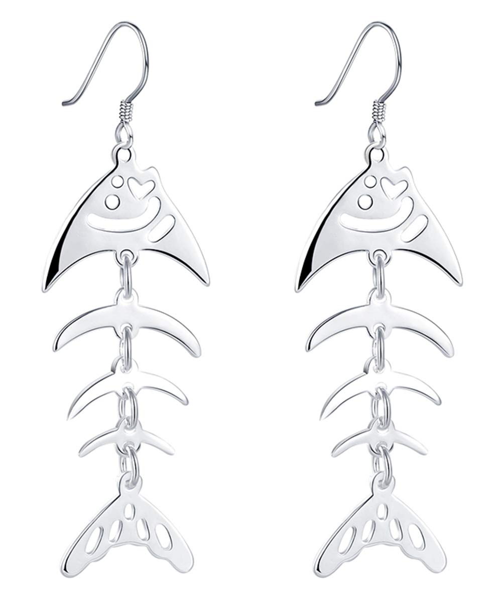 Greendou Fashion Jewelry 925 Sterling Silver Plated Moveable Fish French Wire Hook Earrings