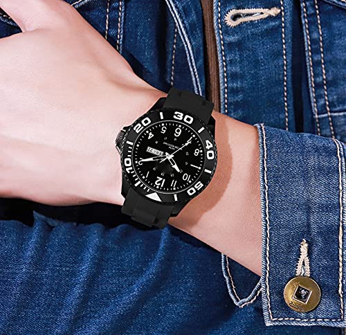 ADSBIAOYE Unisex Waterproof Sports Watch Silicone Strap Analog Quartz with Date Dual Time Zone Easy Read Luminouse Watch2
