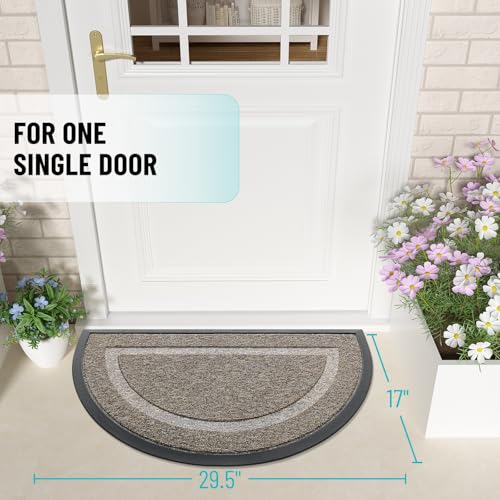 Image of OLANLY Half Circle Door Mat Indoor Outdoor Entrance Welcome, Waterproof All-Season, All-Weather Doormat, Sturdy Natural Rubber, Easy Clean Patio Porch Entryway Mat, 29.5x17, Khaki and White