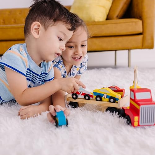 Melissa & Doug Magnetic Car Loader Toy Set with 4 Cars & Semi-Trailer