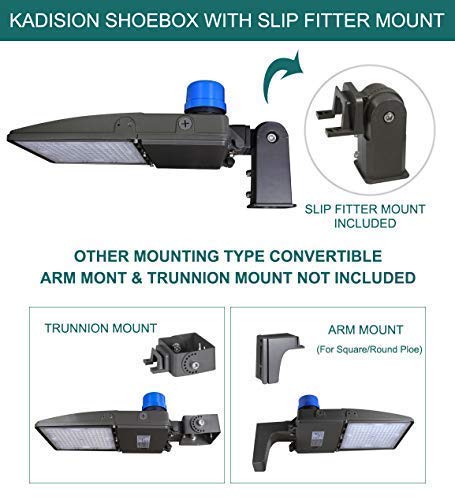 Kadision 150W LED Parking Lot Light with Photocell, LED Shoebox Lights with Slip Mount Replaces 500W HID/HPS, Dusk-to-Dawn Street Pole Light, 5000K 19500LM 100-277V IP65 ETL DLC Listed 5-year Warranty