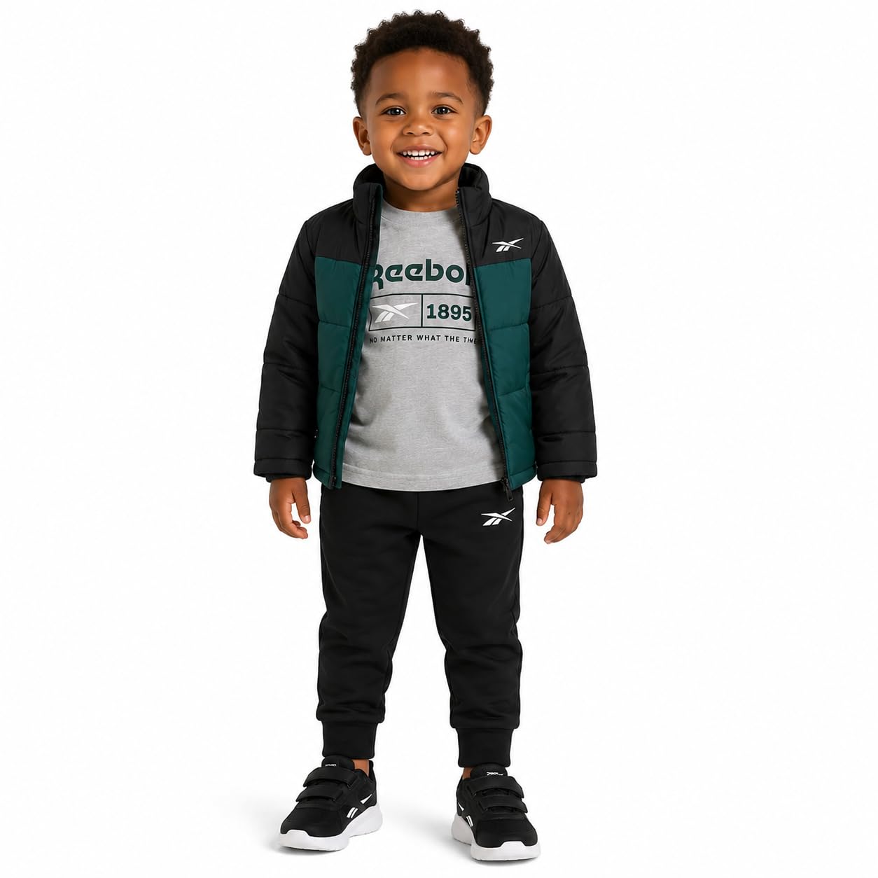 Reebok Baby Jungen 3-teiliges gestepptes isoliertes Pufferjacke, Jogger und
