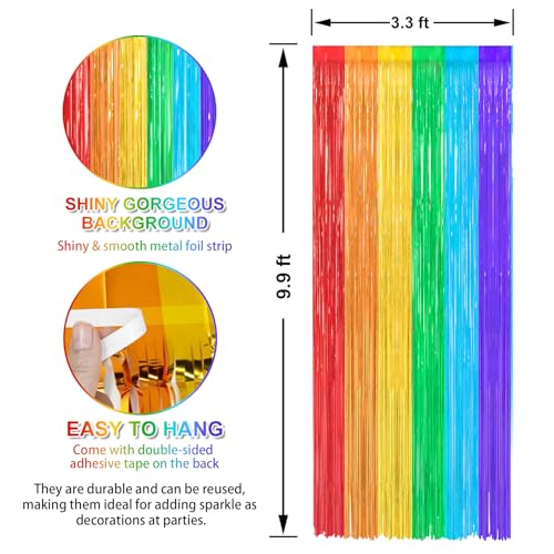 Image of Crosize 4 Pack 3.3 x 9.9 ft Rainbow Foil Fringe Curtains