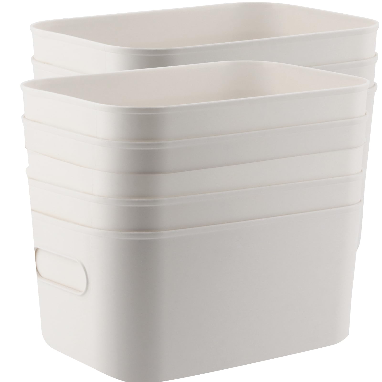 MOUYAT 8 Pack White Plastic Storage Bins, Stackable Plastic Storage Baskets Boxes, Cupboard Organiser Storage Boxes for Shelves Drawers Pantry Closet