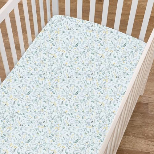 Image of Fitted Cot Crib Sheet | Bed Sheets for Newborn Baby Crib Mattress | Deep Pocket All Round Elastic Fitted Crib Sheet for Baby| Size 132 cm x 71 cm | Crib Sheets - 28 inchx52 inch | Garden-Bloom