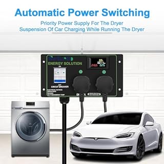 Smart EV Charging Integration: Sekelo Automatic Power Switch for Dryer & EV, NEMA 14-30P to 14-30R & 14-50R, 240V, 24A 5.76kW Max Power Splitter, Fast Charging, Real-time Display