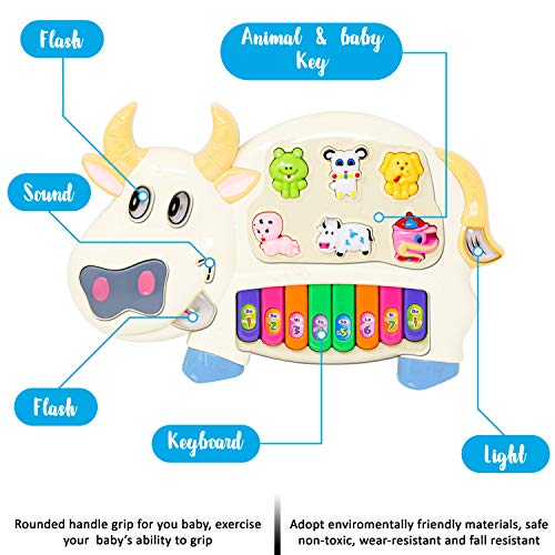 Image of Zest 4 Toyz Musical Cow Piano Toy for Baby with Flashing Light & Sound Toys for Kids, Early Development Musical Toy Plastic (Multicolor)