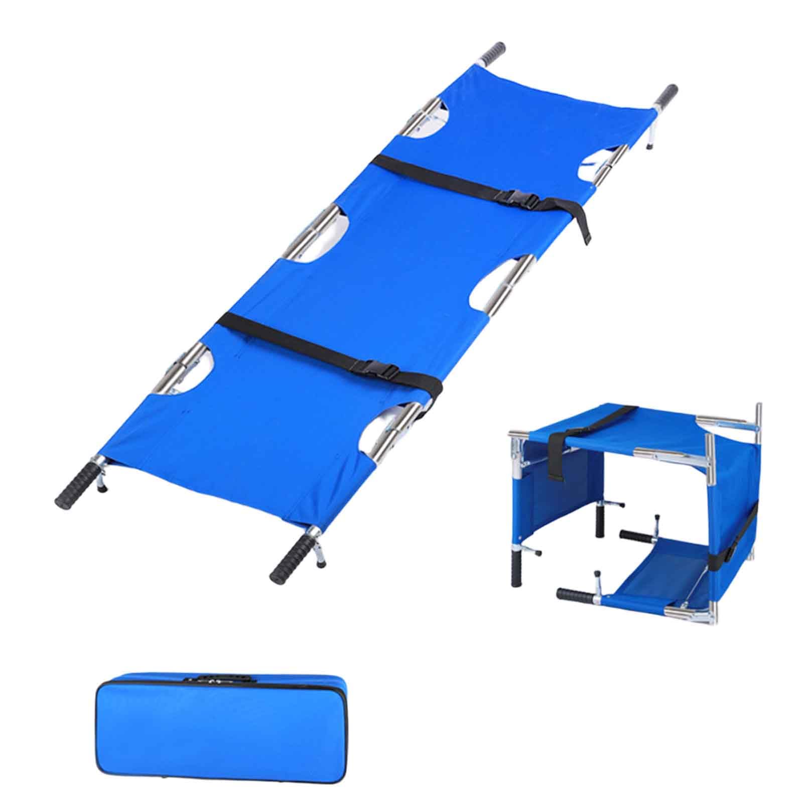 GHKryD stretcher, Aluminum Alloy Four-Fold Portable Stretcher with Wheels for Emergency Rescue, Fire, Mining(Blue,Stainless Steel)