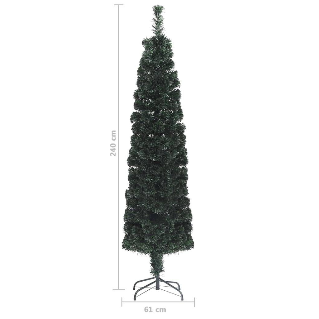 Künstlicher schlanker Weihnachtsbaum 240 cm mit Glasfaser-Lichtleitern und Ständer, mehrfarbige LED-Beleuchtung (Rot, Gelb, Grün, Blau, Lila), energieeffizient, wiederverwendbar