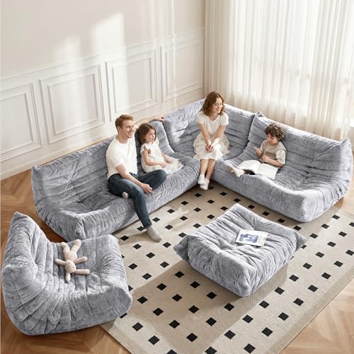Image of Bean Bag Chair, Memory Foam Bean Bag Chairs for Adults, Fireside Corner Chair Lazy Floor Corner Sofa for Living Room, Bedroom, Dorm, Office(Light Grey)