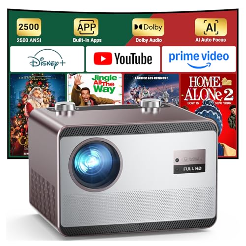 Image of Projector-4K with WiFi and Bluetooth [2500 ANSI / AI Auto Focus / Official Licensed Apps], Outdoor Movie Projector with Smart TV OS 2.0 & Dolby, HAPPRUN Home Theater Projector for Indoor/Outdoor Use