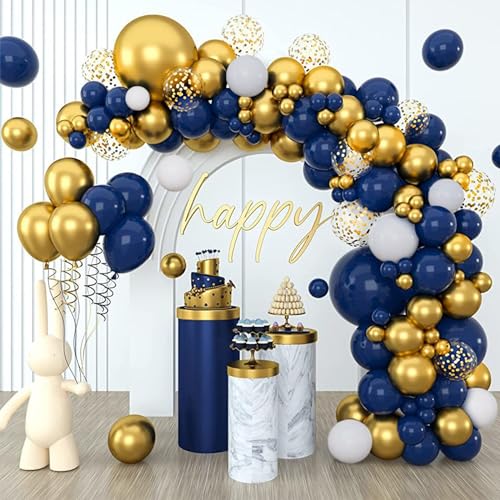 Image of CANREVEL 127pcs Navy Blue Gold Balloons Garland Kit White Gold Confetti Balloons Arch Kit for Birthday Party Baby Shower Wedding Graduation Prom Decorations