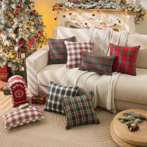 Image of AQOTHES Christmas Plaid Decorative Throw Pillow Covers Red Green 12x20