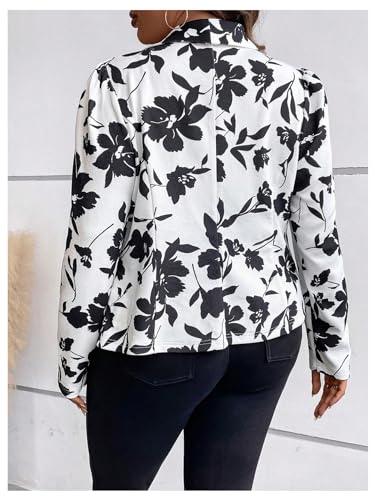 WDIRARA Women's Plus Size Floral Print Blazer Shawl Collar Open Front Long Sleeve Jacket2