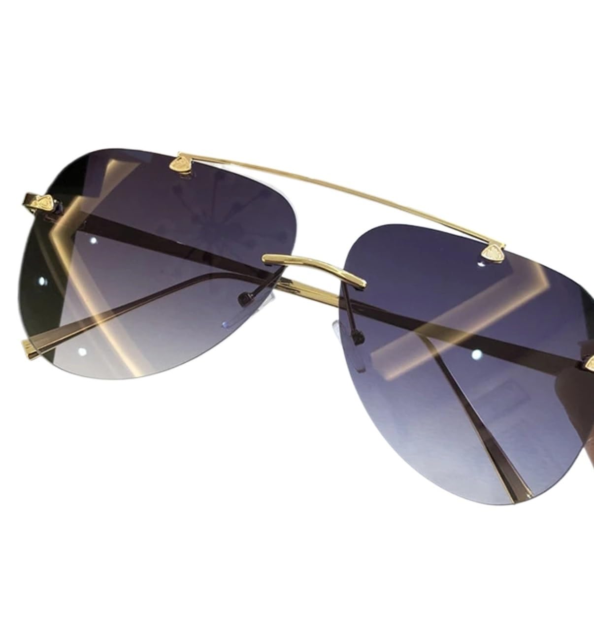 SUBLXPoten Sun Glasses Vintage Rimless Alloy Aviation Sunglasses for Men Woman Gradient Sun Glasses Female Metal Oval Shades(Grey)