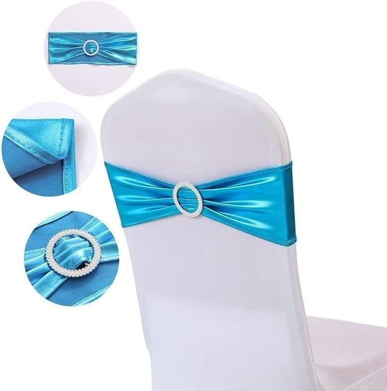 Elastyczna opaska na krzesło weselne, 10/50 szt. Elastan Elastyczna szarfa na krzesło Opaska z klamrą na wesele Bankiet Party Decor Metaliczne złoto Srebro Knot Bows-Gold, 50 szt. (Kolor: czarny) (Col