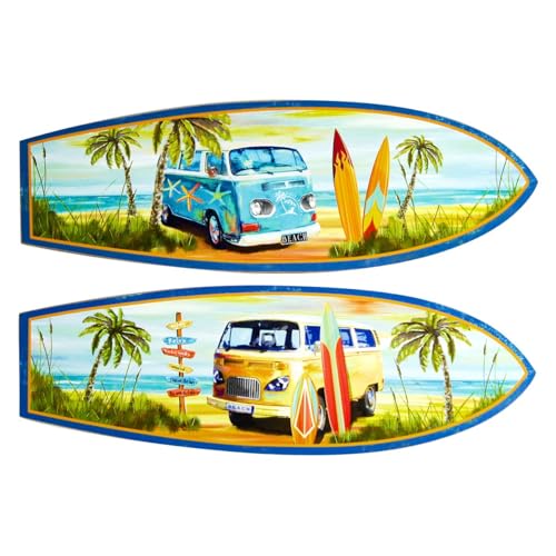 Générique Planche de SURF Set de 2 en Bois de 60cm Décoration murale Van Vintage Vacances rétro Plage Mer Océan