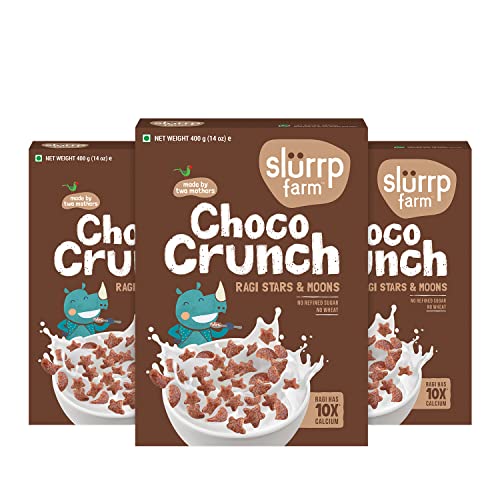 Image of Slurrp Farm Choco Crunch Cereal - No Maida, Wheat and Refined Sugar, Chocolate Stars and Moons, Healthy Millet Breakfast, 400 g, Pack of 3