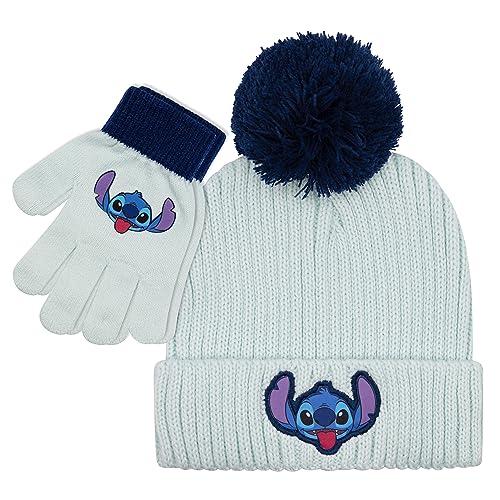 Disney Lilo and Stitch Kids Beanie Hat and Glove Set for Girls Blue Stitch Hat for Girls Ages 5-13