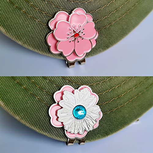 Eshan Magnetic Golf Ball Markers And Novelty Golf Hat Clip Set Flower Shape Clip Crystal Flower Ball Markers Golf Bag Accessories Court Gift For Men Women Golfer #TOP4