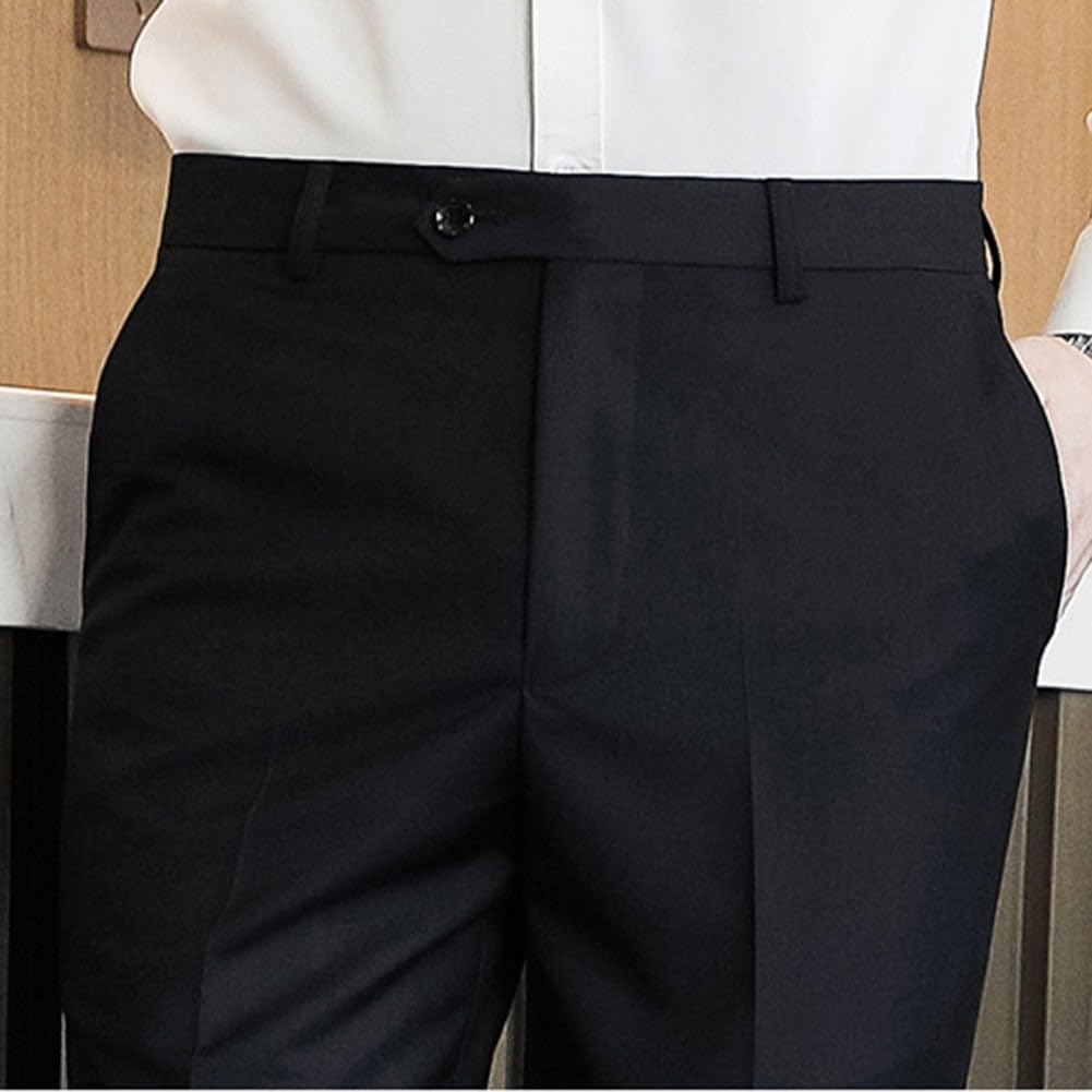 Pantalones de vestir elegantes para hombre, ajustados, color liso, para oficina y bodas