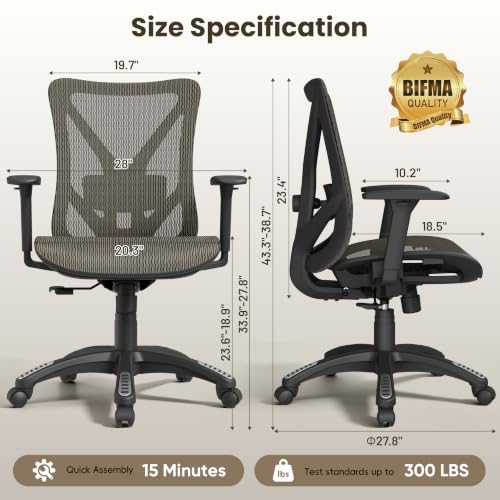 Image of Ergonomic Office Chair, Mesh Computer Desk Chairs with BIFMA X5.1 Certified, Adjustable Lumbar Support, 3D Arm, Tilt Back, Wide Seat, Comfy Swivel Work Task Chair for Company and Home (Coffee Brown)