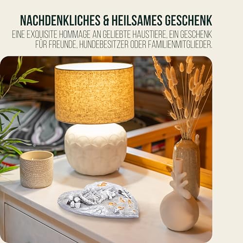 Happilax Schlafende Hunde Stein Dekoration, Kunstharz, Grabstein für Haustiere, Erinnerungsgeschenk, Trost, Heilung, wasserfest, Qualität - Grabschmuck wetterfest - Grau