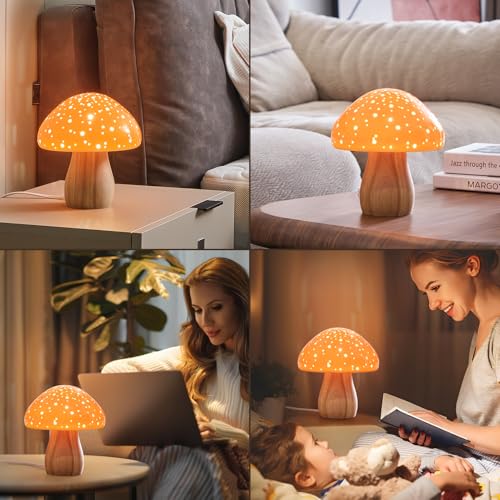 BOHON Ceramic Mushroom Lamp – Retro Orange Bedside Table Lamp (Warm White, Corded) — view 7