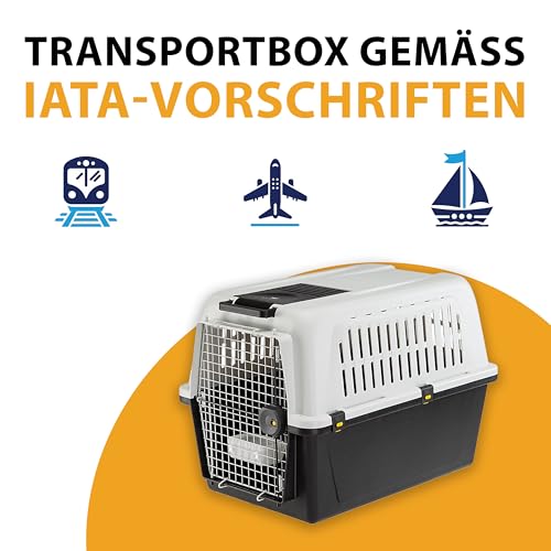 Ferplast Hundetransportbox Transportbox für große Hunde Atlas 70, Reisebox für Hunde, Sicherheitsverriegelung, Lüftungsgitter, 68,5 x 101 x h 75,5 cm Grau