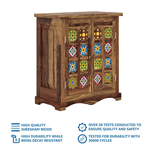Image of SHIKHA WOOD CRAFT Solid Sheesham Wood Sideboard Cabinet with 2 Door Storage | Wooden Kitchen Cabinet, Crockery Unit, Dining Room Organizer, Living Room Storage Furniture (Natural Finish)