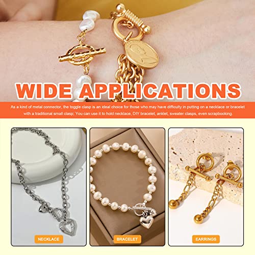 Tanstic 260Pcs 12 Styles Toggle Jewelry Clasp Set, Including 60 Pairs Toggle Clasp T-Bar Closure Clasps Flower Heart Clasps Alloy Toggle Clasps Connectors With 200Pcs Open Jump Rings (Silver/Bronze) #TOP6