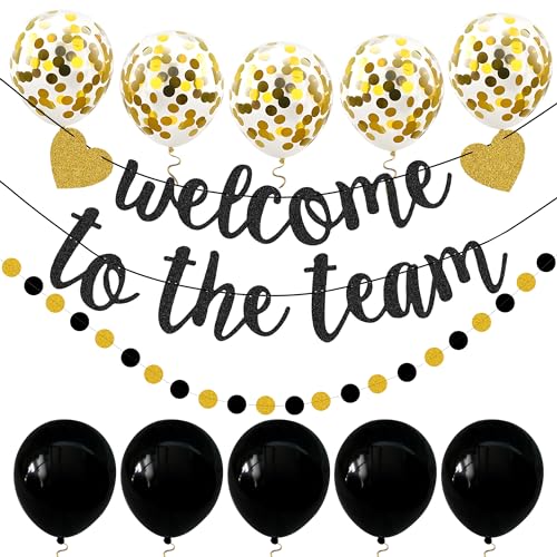 Welcome to The Team Banner Black Gold Glittery Welcome Banner for New Employee Team Member Coworker Staff Colleague New Teacher Welcome Party Banner Balloons Garland Decorations Welcome Banner for Office Party
