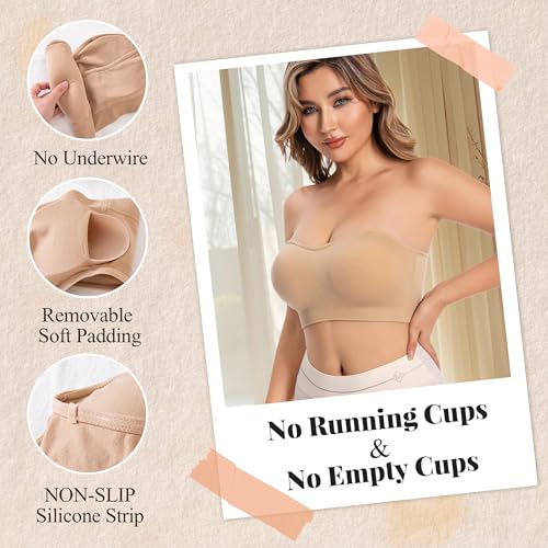 Strapless Bras for Women, Wirefree Non-Slip Seamless Strapless Bra Bandeau Tops for Women3