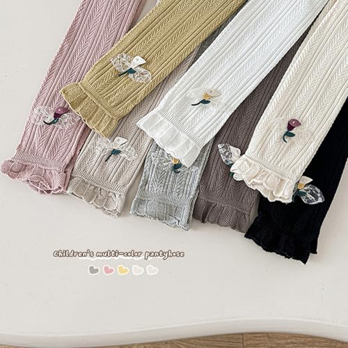 Toddler Girls Knit Tights Elastic Waist Seamless Solid Ruffle Footless Bottoms Trouser with Bow4