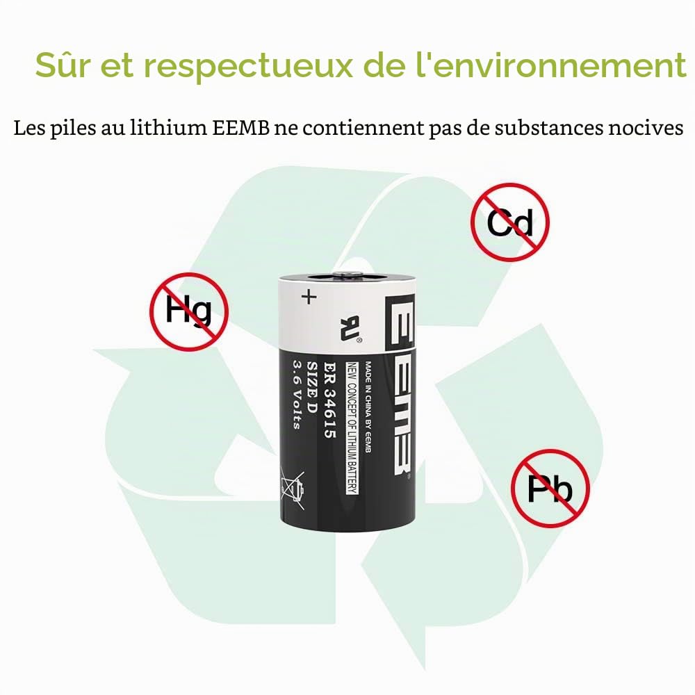 EEMB ER34615 D Cell 3.6V Batterie au Lithium Li-SOCL₂ Haute capacité Batterie Non Rechargeable LS-33600 SB-D02 XL-205F pour Machine-Outil CNC, Programmeur, Machine de Moulage par Injection etc. (8)