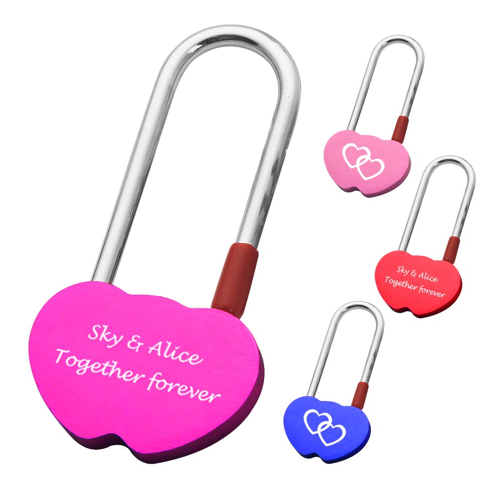 Personalized Padlock Engraved Love Lock Anniversary Valentine's Day Wedding Birthday Trip Gift Double Heart Shape Custom Present for Couples (Purple)