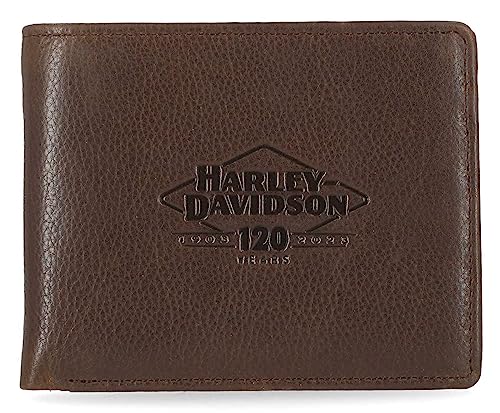 Harley-Davidson Men's 120th Anniversary Leather Passcase Bi-Fold Wallet - Brown