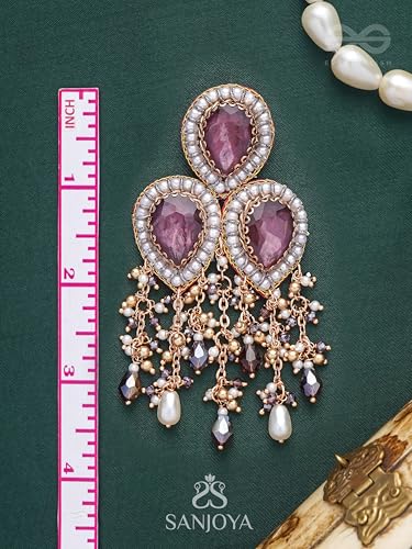 Image of SANJOYA by EVERSTYLISH Embroidered Earrings for Women | Pastel Stone & Beaded Dangler Earrings | Ethnic Jewelry for Weddings, Festivals & Special Occasions