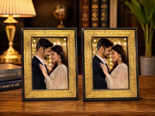 Image of 4x6 Inch Photo Frame Set of 2 - Acrylic Front Table Top Photo Frames with Stand, Dual Orientation Portrait & Landscape Display for Home Office Decor (vintage golden)